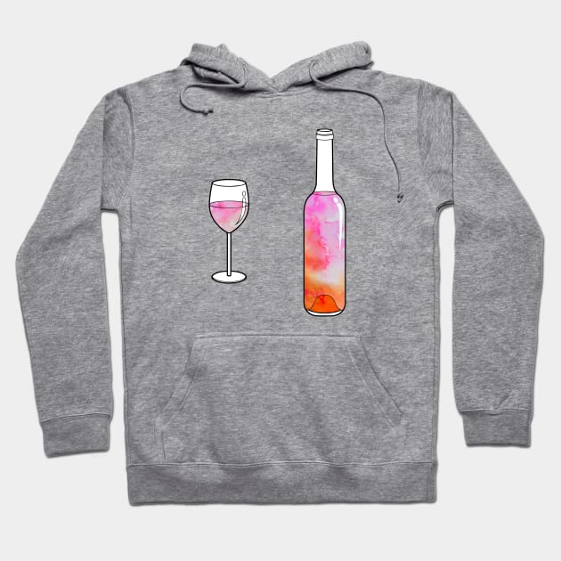 Watercolor Wine Bottle and Glass Hoodie by aterkaderk